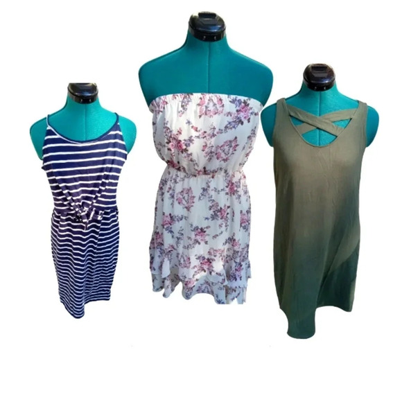 Bundle of 3 Maurices Midi/Mini Dresses Size Small: Floral, Stripes, &Olive Green - Picture 1 of 15